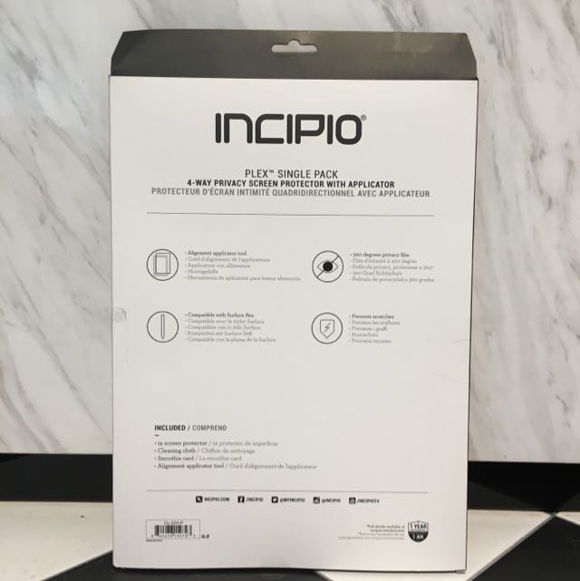 Protezione Schermo Incipio PLEX Plus Shield Per Surface Pro 4 E Pro – Confezione Da 8, Nuovo