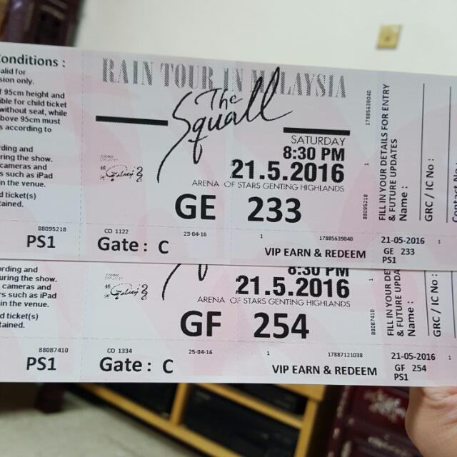 Rain Tour In Malaysia The Squall Concert Tickets Genting Highland