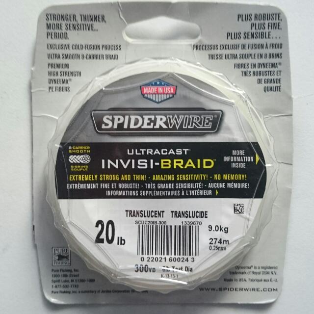 Spiderwire Ultracast Invisi-braid 20lb 300yards, Sports Equipment, Fishing  on Carousell