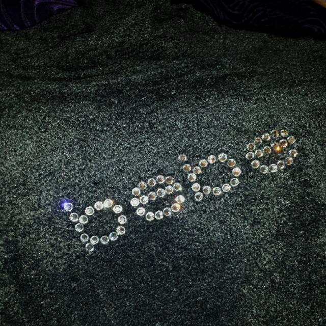 Authentic Bebe Rhinestones Logo Turtleneck Sweater Knit Top High Neck Winter