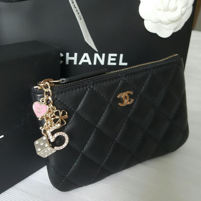 Chanel Pink Lambskin Medium Casino O-Case Clutch Bag with Box For