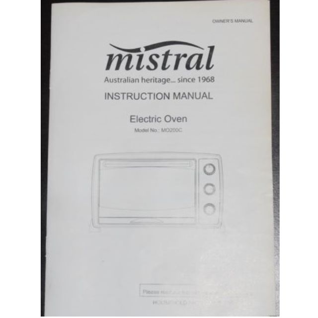 MISTRAL ELECTRIC OVEN (Model no MO200C) WITH INSTRUCTION MANUAL, TV