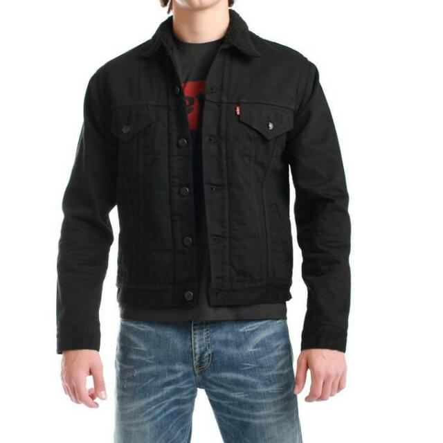 Levis 74510 Black Denim Sherpa Fleece Lined Jacket Medium Carousell