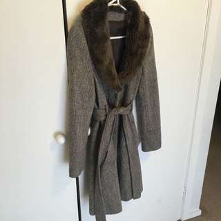 Faux Fur Collared Winter Trench Coat S12
