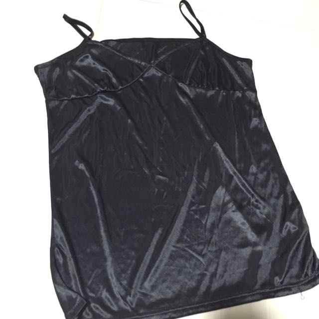 Black Vintage Embossed Slip Spaghetti Top - L main image 0