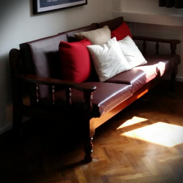 Refurbished Retro Wooden Sofas With New Pvc Leather Furniture On Retro Wooden Sofas With New Pvc Leather