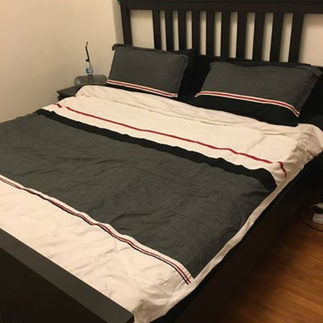 Hemnes King Bed Frame With Slatted Base And Two Single Mattresses Photo