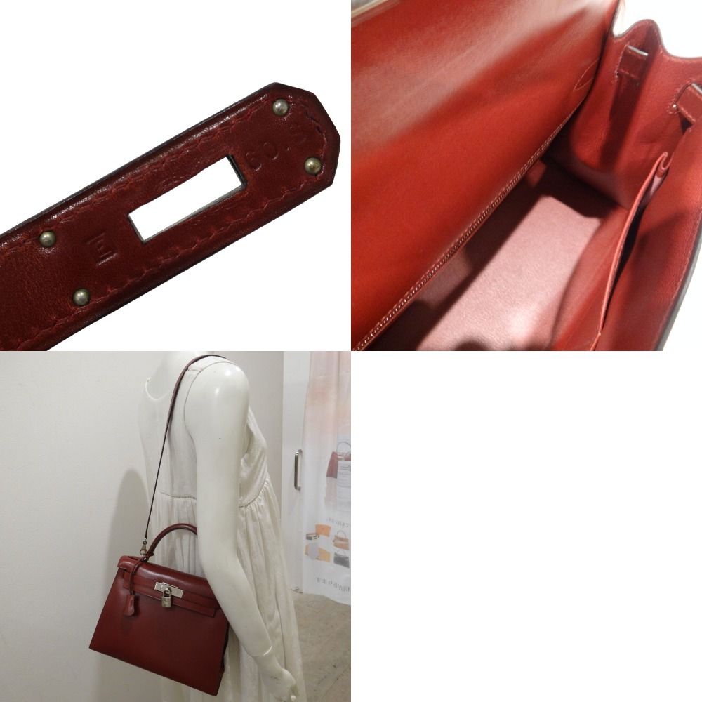 Amazing Hermes Kelly 28 sellier handbag strap in Rouge H box calf