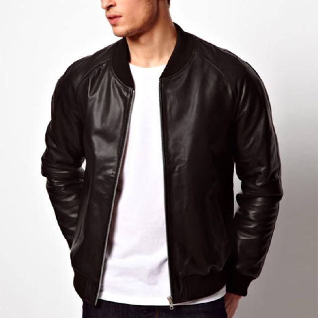 h&m leather bomber jacket