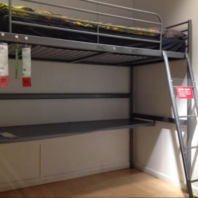 Ikea Svarta Single Size Loft Bed And Table Includes A Grey Chair Complete Set Price Has Been Reduced Slight Nego Furniture Beds Mattresses On Carousell