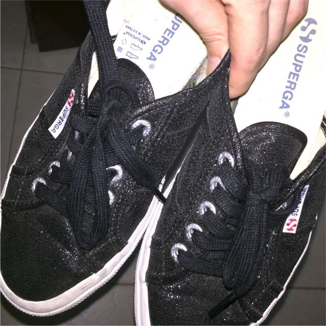 Superga 2750 glitter metallic lame black sneakers Size 38 Women s