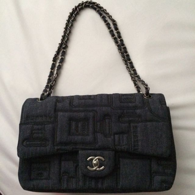 Chanel 2016 Flap Bag Perfume Embroidered Denim Dark Blue, Luxury, Bags &  Wallets on Carousell