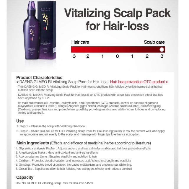 Daeng Gi Meo Ri Vitalizing Scalp Nutrition Pack For Hair-Loss (Tonic ...