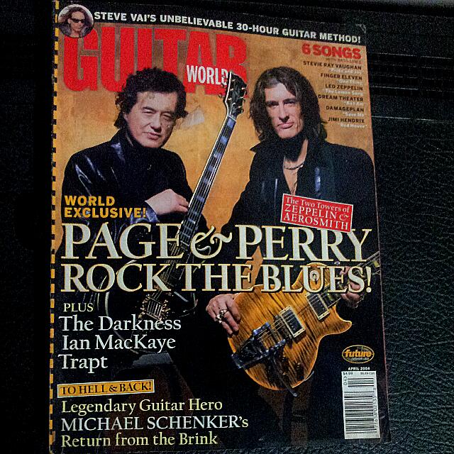 Guitar WorldJimmy Page&Joe Perry April 2004, Hobbies & Toys, Music