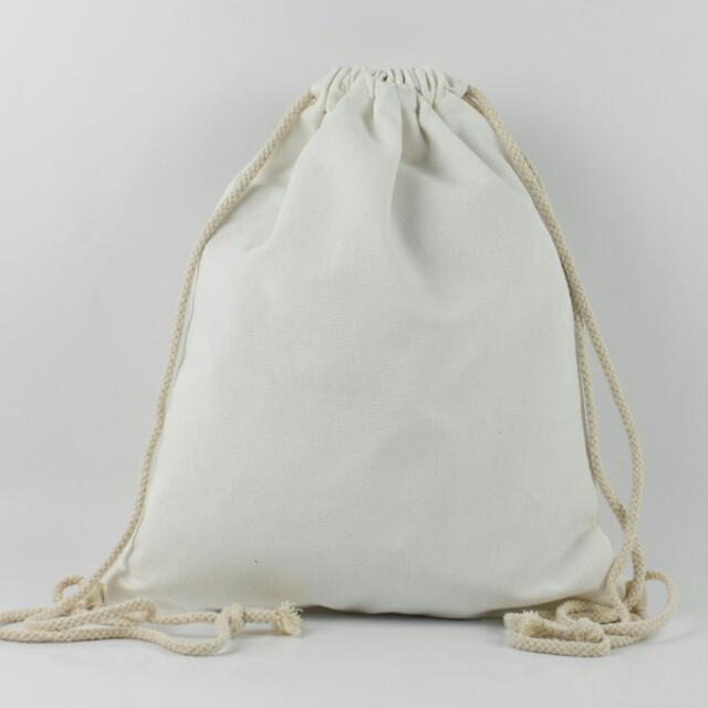 White canvas top drawstring bags