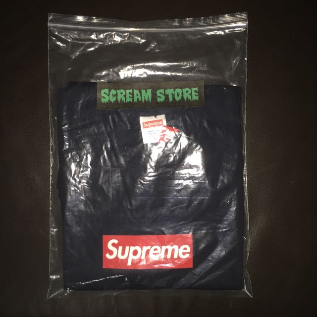 Supreme 20th Anniversary Box Logo Tee navy Men s Fashion Tops