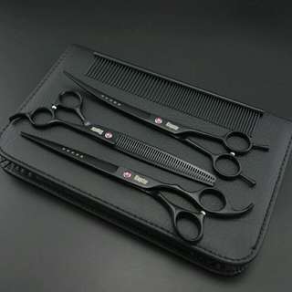 8.0in. Matt black Professional Pet Grooming Scissors set. Straight, Thinning & Curved scissors/shears set with Comb for dog grooming 8.0in. Matt black Professional Pet Grooming Scissors set. Straight, Thinning & Curved scissors/shears set with Comb for dog grooming
