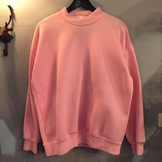 清倉半價 正韓現貨 粉紅小高領太空棉設計長tee