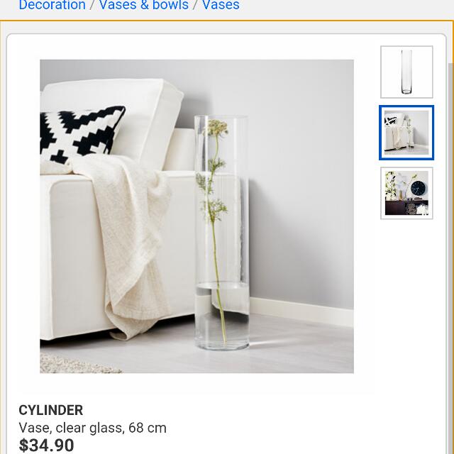 Ikea Cylinder Vase 68cm Tall, Furniture & Home Living, Home Decor, Vases & Decorative Bowls on