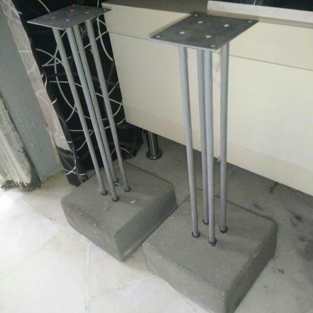 Ikea speaker stands with concrete bases and wirethrough supports, Furniture & Home Living