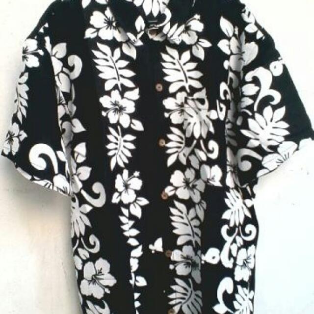 Kemeja Pantai Murah Semarang Motif Bunga Hitam Mens