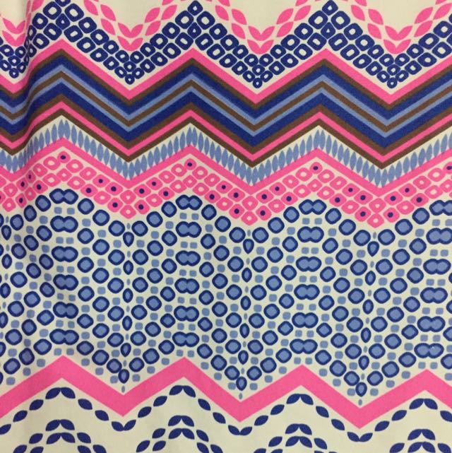Pink And Blue Patterned Dress, Women's 
