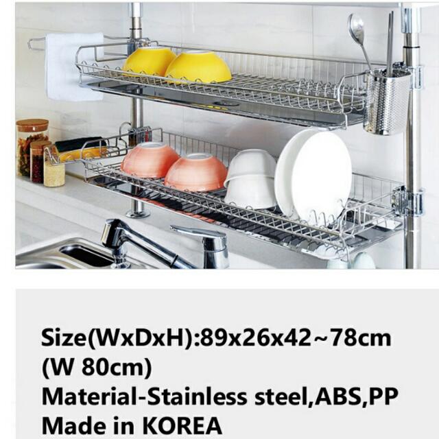GOTOTOP Classic Korean-Style Stainless Steel Multi-Functional Kitchen Sink Rack White 