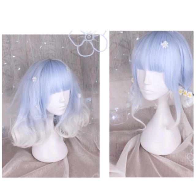 Frosty Blue Icing Ombre Dip Dye Curl In Bob Wig Women S