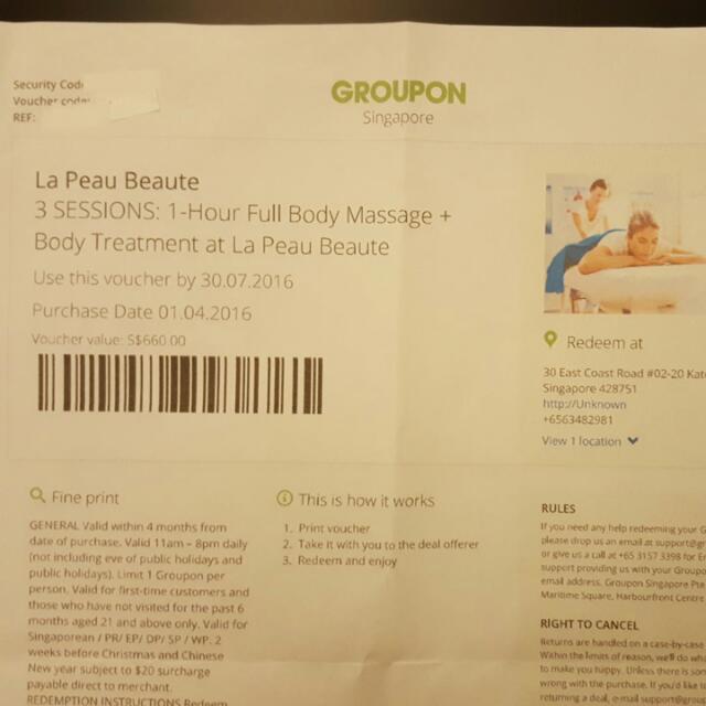 Groupon massage voucher