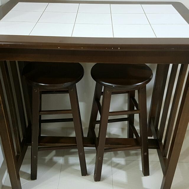 Tiled Top Kitchen Bar Table With 2 High Chair Furniture On Carousell