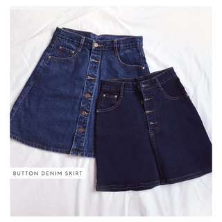 Denim A Line Half Button Skirt