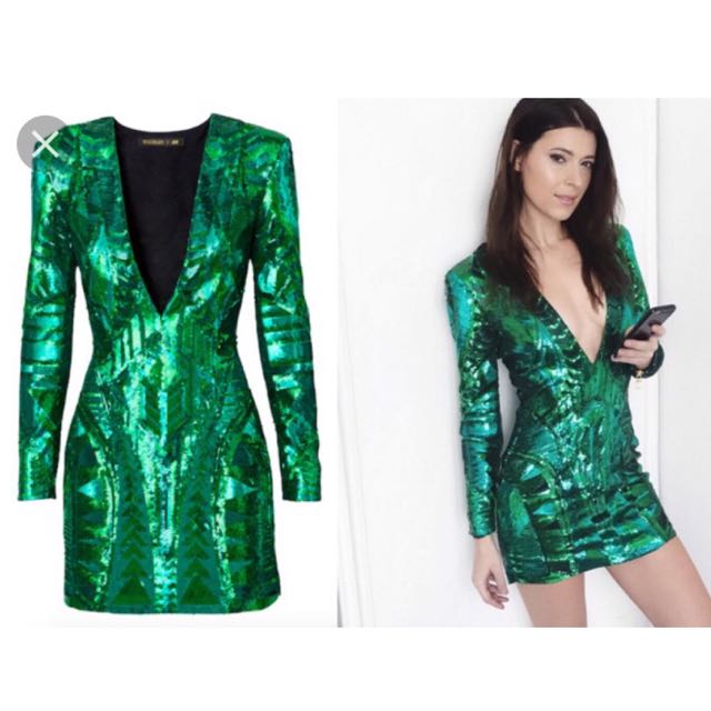 balmain green sequin dress