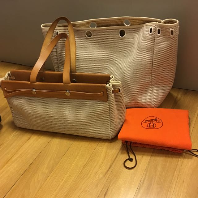 Hermes Herbag Cabas Canvass GM Vintage , Luxury, Bags & Wallets on Carousell