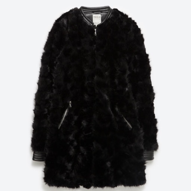 zara black fur coat
