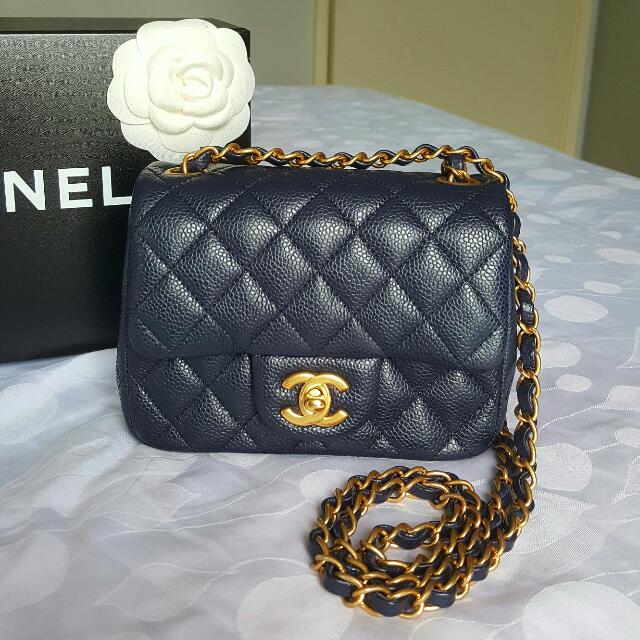 chanel square mini caviar gold