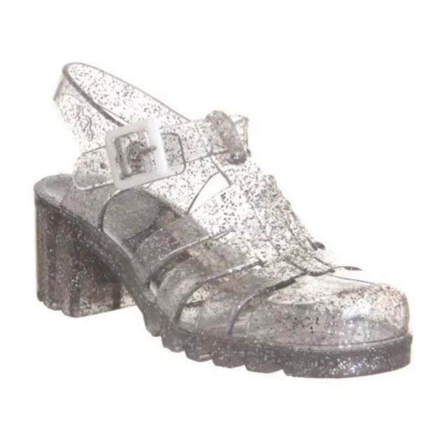 silver glitter jelly shoes
