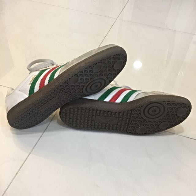 white sneakers with red and green stripes