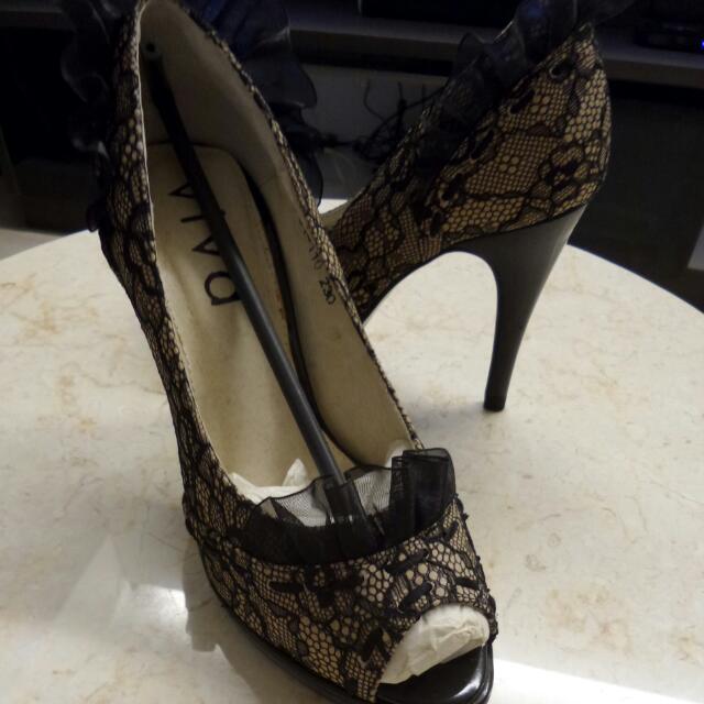 lace peep toe heels