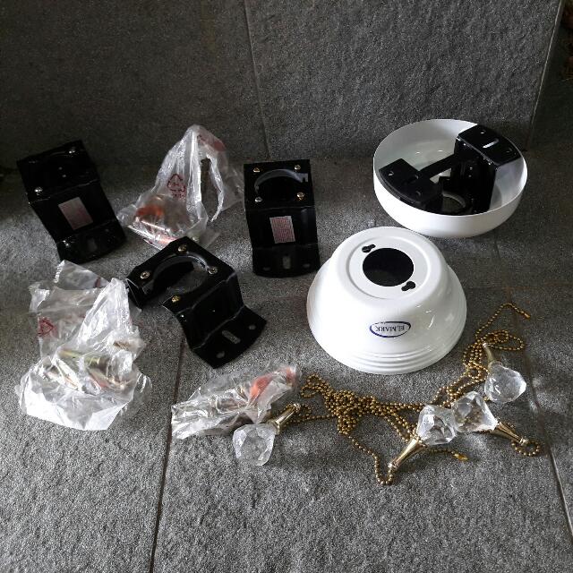Assorted Ceiling Fan Brackets, Covers, Pull Chains And Bolts