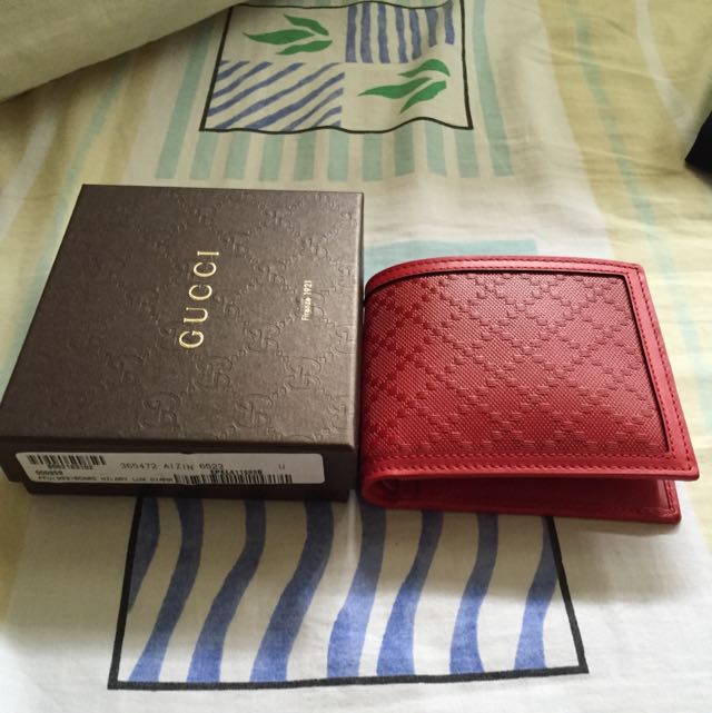 Gucci Mens Red Diamante Bifold Wallet, Men's Fashion, Watches