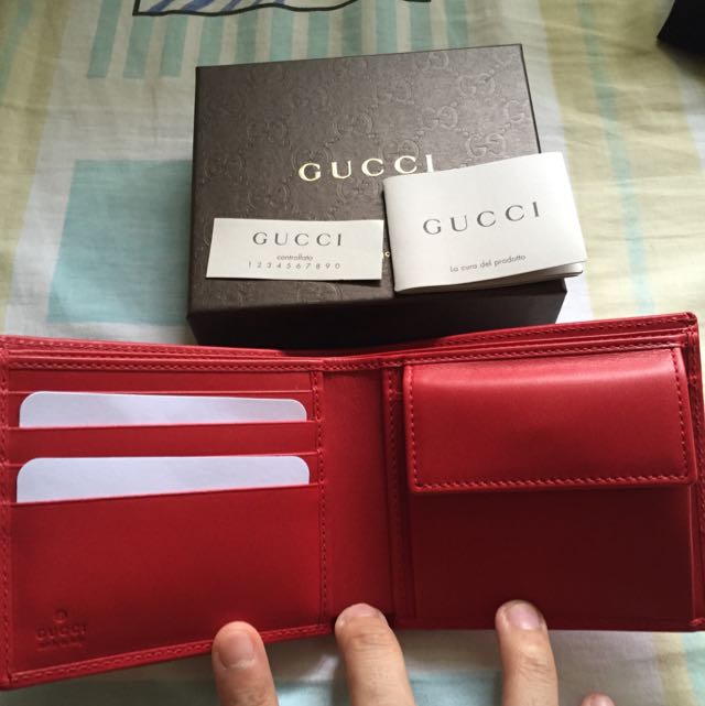 Gucci Mens Red Diamante Bifold Wallet, Men's Fashion, Watches