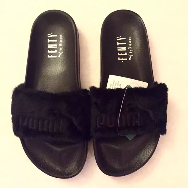 puma fur slippers black