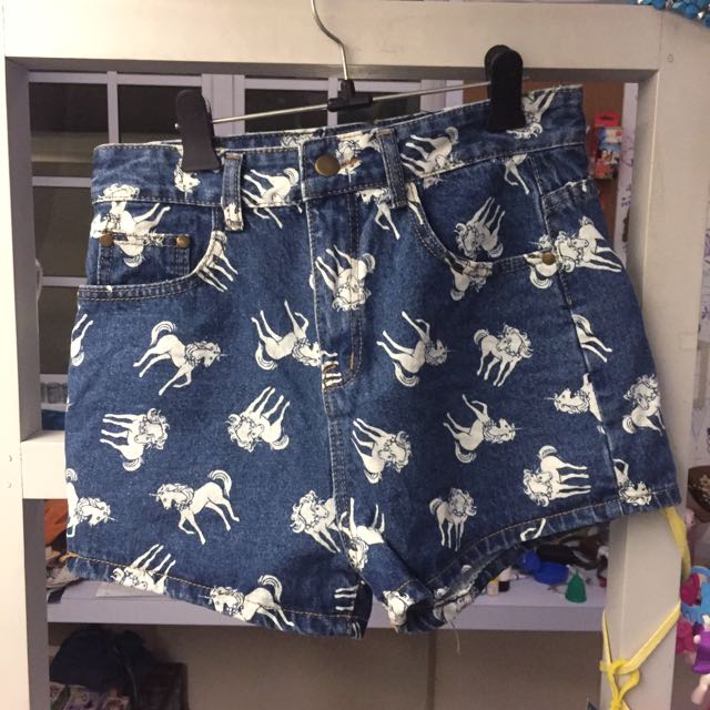 Unicorn Denim Shorts Women S Fashion On Carousell
