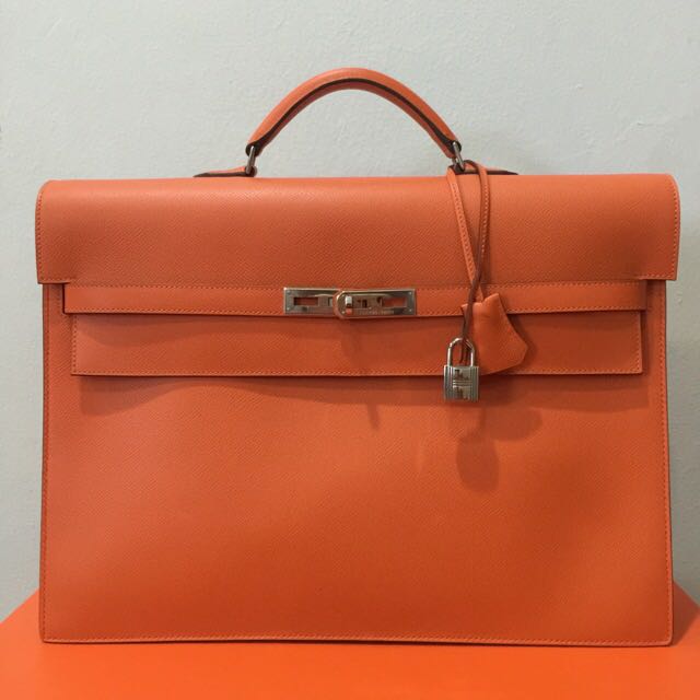 Hermes Kelly Depeche Handbag Epsom 38 Orange 370071