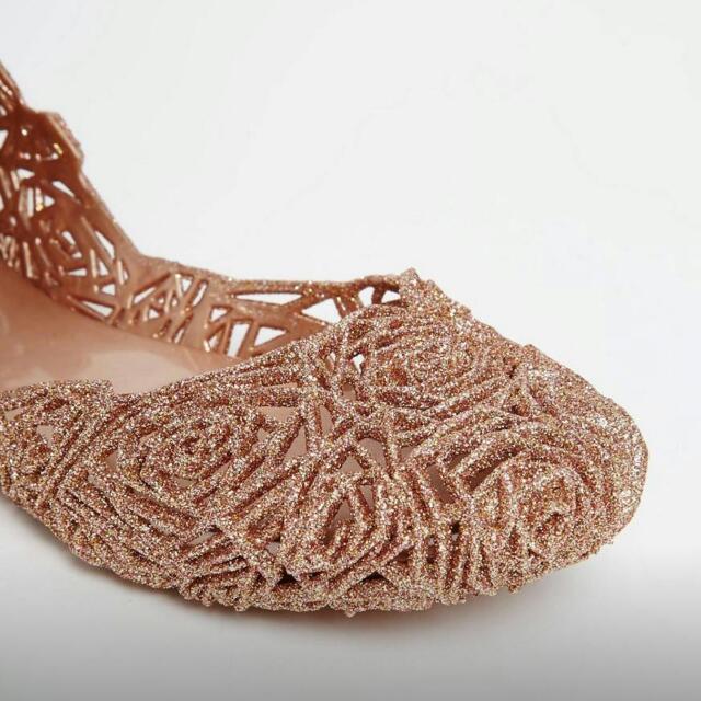 New MELISSA Rose Glitter Campana Fitas Flat Shoes UK6