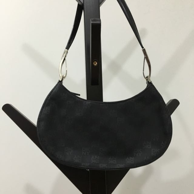 DKNY Donna Karan Black Ostrich Print Leather Purse Handbag Chain Strap |  eBay