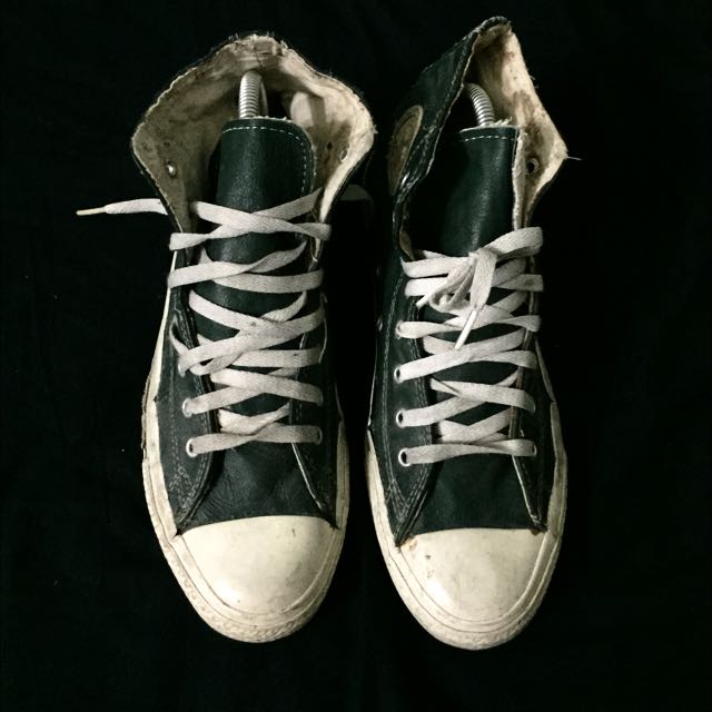 dark green leather converse