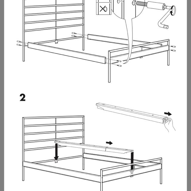 IKEA Queen Sized Metal Bed Frame with Slatted Bed Base and Midbeam
