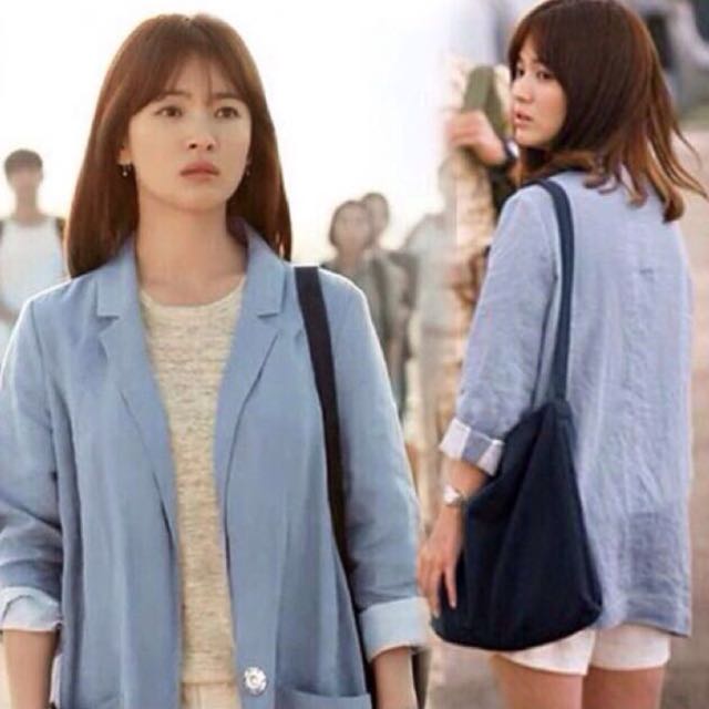Korean Dots Light Blue Blazer Women S Fashion On Carousell