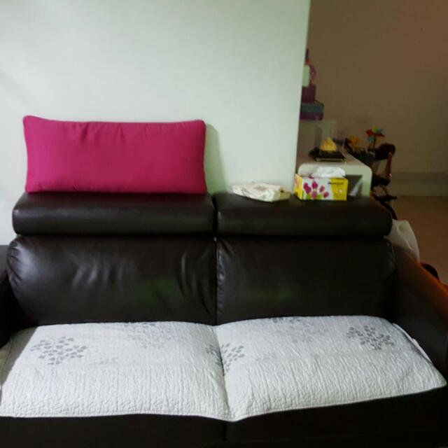 Double Big Seater Dark Brown Sofa Pu Leather Furniture On Carousell